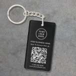 Porte-clés Code QR promotionnel noir<br><div class="desc">Porte - clé de promotion noir moderne et professionnel avec votre code QR pour les clients à rechercher une liste de vos produits, services, prix ou autres informations. Téléchargez votre logo et votre code QR et ajoutez votre nom d'entreprise, votre site Web, votre slogan d'affaires, votre numéro de téléphone, etc.,...</div>