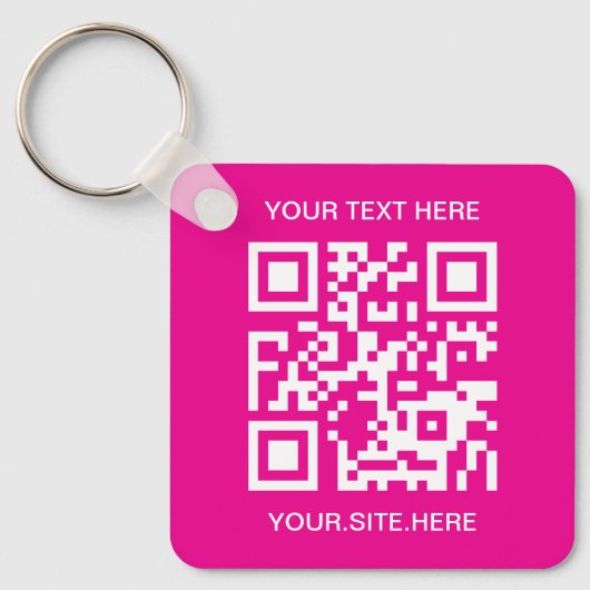 Porte-clés Code QR rose chaud et blanc (Recto)