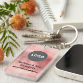 Porte-clés Code QR Rose défraîchi et logo d'entreprise double (Devant droit)
