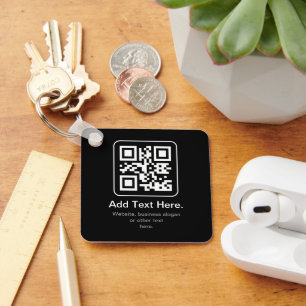 Porte-clés Code QR scannable moderne Noir Blanc & Gris