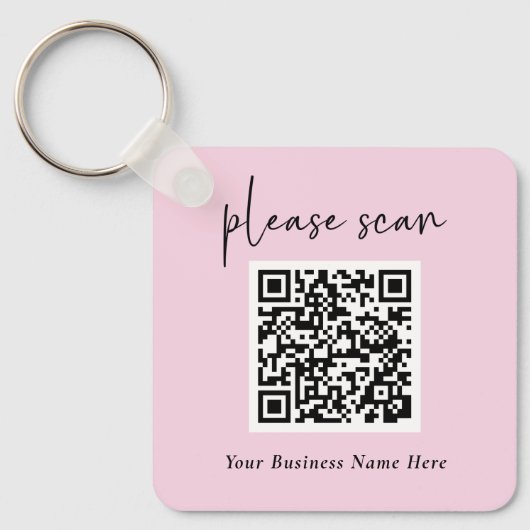 Porte-clés Code QR simple avec nom commercial et logo | Rose (Recto)