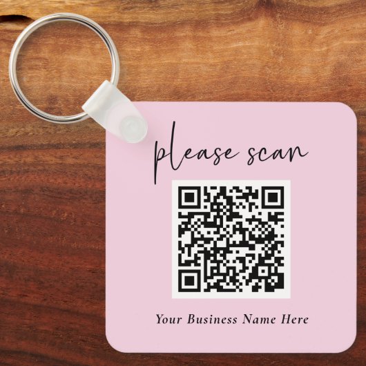 Porte-clés Code QR simple avec nom commercial et logo | Rose (Recto)