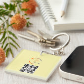Porte-clés Code QR Simple Logo Entreprise Jaune Clair (Devant Droit)