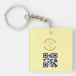 Porte-clés Code QR Simple Logo Entreprise Jaune Clair