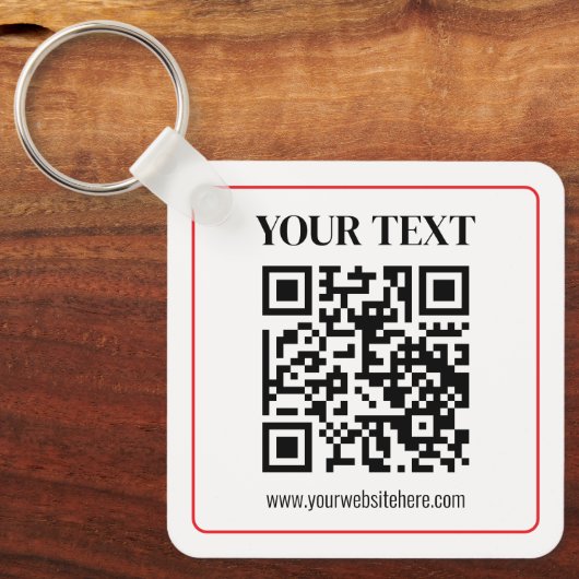 Porte-clés Code QR simple noir et blanc avec bordure rouge (Recto)