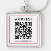 Porte-clés Code QR simple noir et blanc avec bordure rouge (Devant)