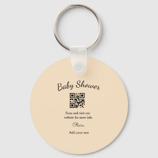 Porte-clés Code QR simple pour baby shower avec nom et texte (Recto)