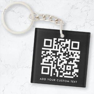 Porte-clés Code QR   Votre texte Noir Moderne Minimaliste
