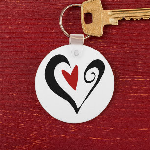 Porte-clés Cœur Abstrait Rouge et Noir Moderne Romantique