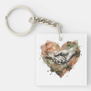 Porte-clés Cœur aquarelle du lien entre l'humain et l'animal