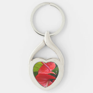 Porte-clés cœur aux fleurs rouges