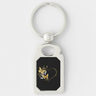 Porte-clés Coeur aux papillons d'or