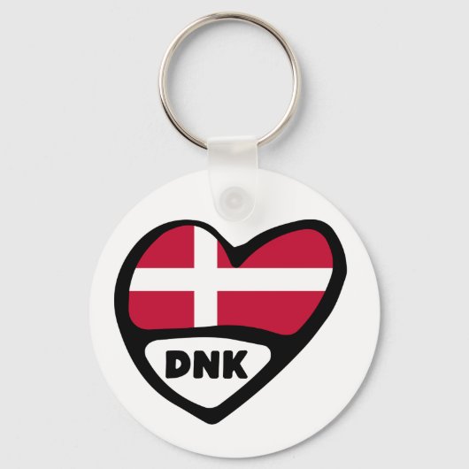 Porte-clés cœur avec code de pays du Danemark, DNK (Recto)