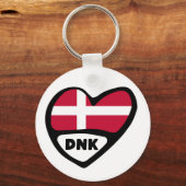 Porte-clés cœur avec code de pays du Danemark, DNK (Recto)