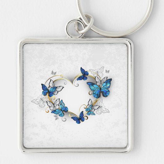 Porte-clés Coeur bijoux avec papillons Morpho (Devant)