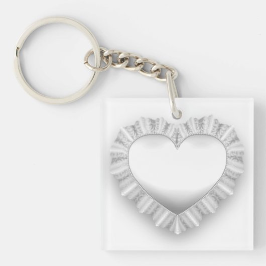 Porte-clés Coeur blanc de dentelle personnalisable (Devant)