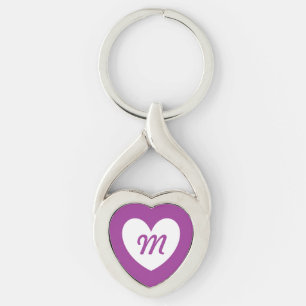 Porte-clés Cœur blanc Monogram sur fleur de cactus violet