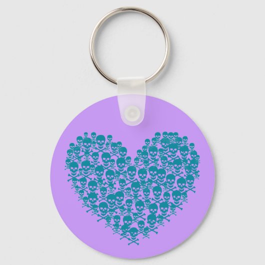 Porte-clés Coeur crâne turquoise (Recto)
