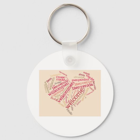 Porte-clés coeur de bienvenue de wordcloud (Recto)
