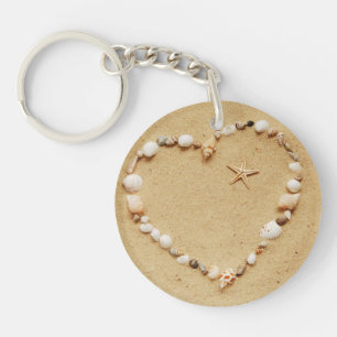 Porte-clés Coeur de coquillage avec des étoiles de mer