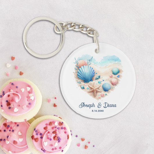 Porte-clés Cœur de coquillage personnalisé pour anniversaire