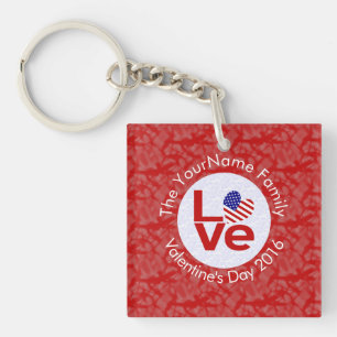 Porte-clés Cœur de drapeau américain rouge LOVE Texte personn