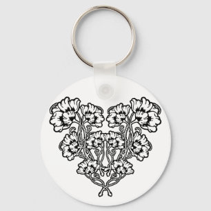 Porte-clés cœur de fleur Art nouveau gothique