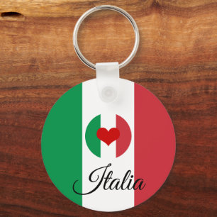 Porte-clés Coeur de l'Italie & Drapeau italien, Amour / Coeur