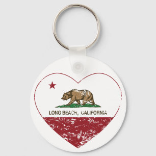 Porte-clés coeur de Long Beach de drapeau de la Californie