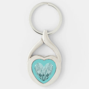 Porte-clés Coeur de plumes dans vert tendre
