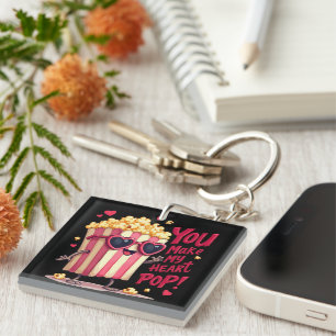 Porte-clés Cœur de Popcorn Design de la Saint-Valentin Pop