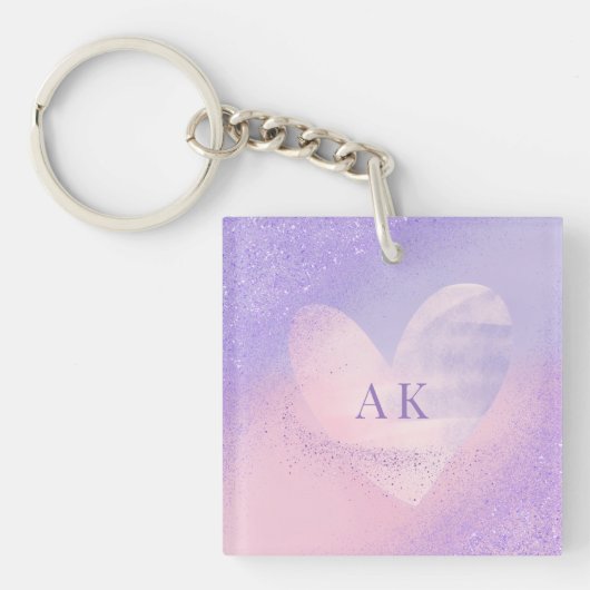 Porte-clés Cœur dégradé violet rose Monogram (Devant)