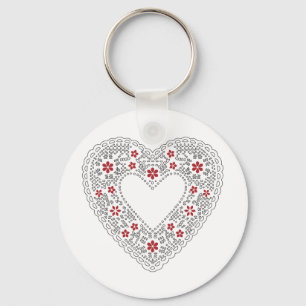 Porte-clés Coeur dentelle rouge et blanc