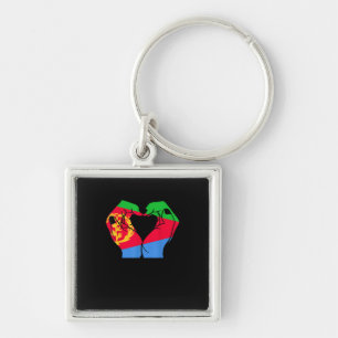 Porte-clés Coeur des mains avec drapeau érythréen