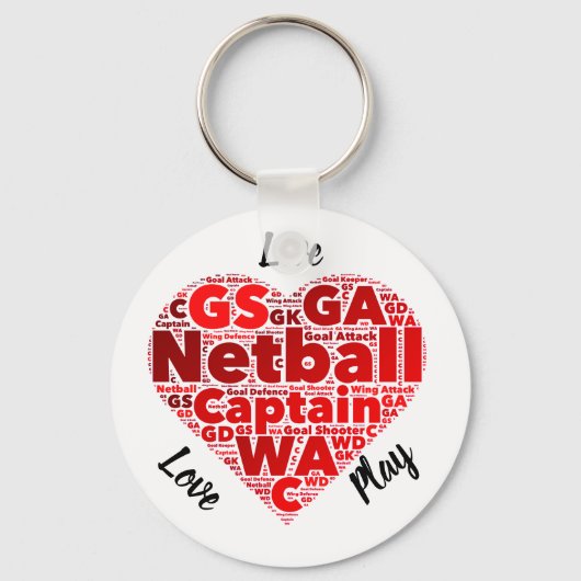 Porte-clés Coeur Design Inspirational Netball Capitaine (Recto)