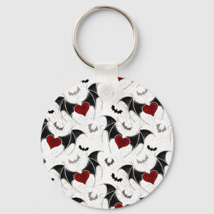 Porte-clés Coeur d'Halloween avec ailes de chauve-souris noir