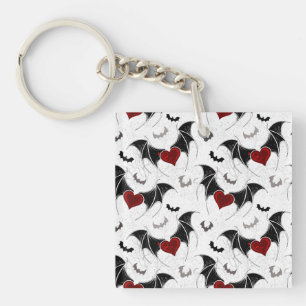 Porte-clés Coeur d'Halloween avec ailes de chauve-souris noir