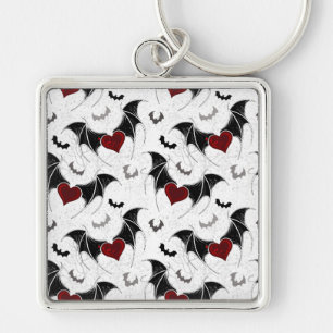 Porte-clés Coeur d'Halloween avec ailes de chauve-souris noir