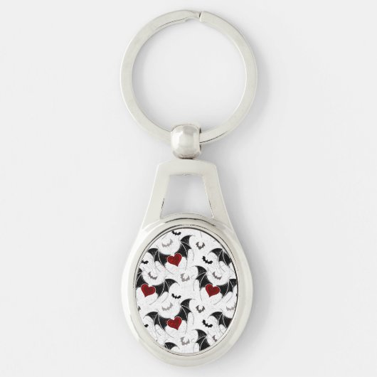 Porte-clés Coeur d'Halloween avec ailes de chauve-souris noir (Devant)