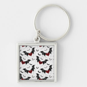 Porte-clés Cœur d'Halloween avec des ailes de chauve-souris n
