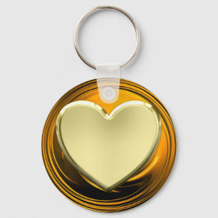 Porte-clés Coeur d'or sur liquide d'or