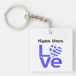 Porte-clés Cœur drapeau bleu LOVE Grèce personnalisé
