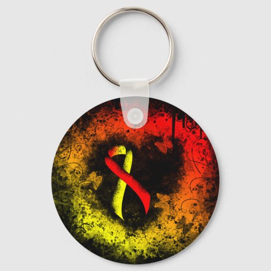 Porte-clés Coeur du ruban de sensibilisation rouge et jaune (Recto)