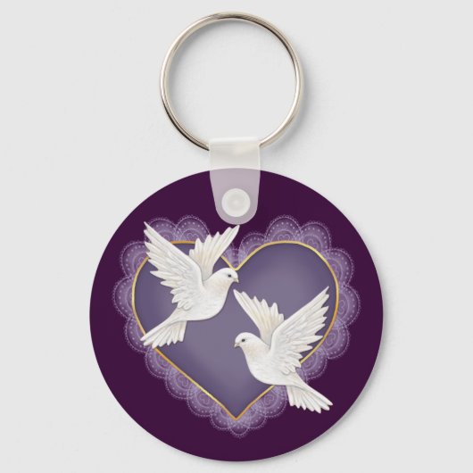 Porte-clés Coeur et colombes - pourpre (Recto)