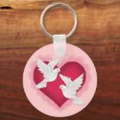 Porte-clés Coeur et colombes - rose (Recto)
