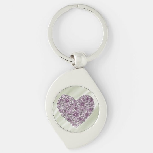 Porte-clés cœur fleuri violet (Devant)