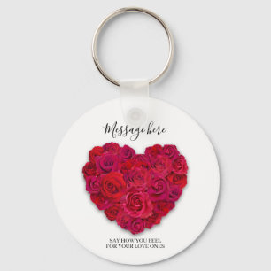 Porte-clés Cœur Floral Romantique Rose Rouge Texte Personnali