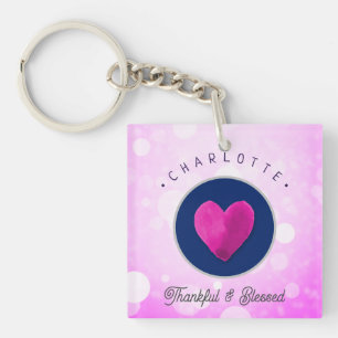 Porte-clés Coeur gentil et béni Ajouter votre nom rose