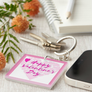 PORTE-CLÉS COEUR "HEUREUSE SAINTE-VALENTIN"