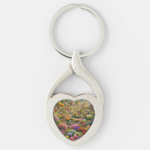 Porte-clés coeur jardin de fleurs fantastiques